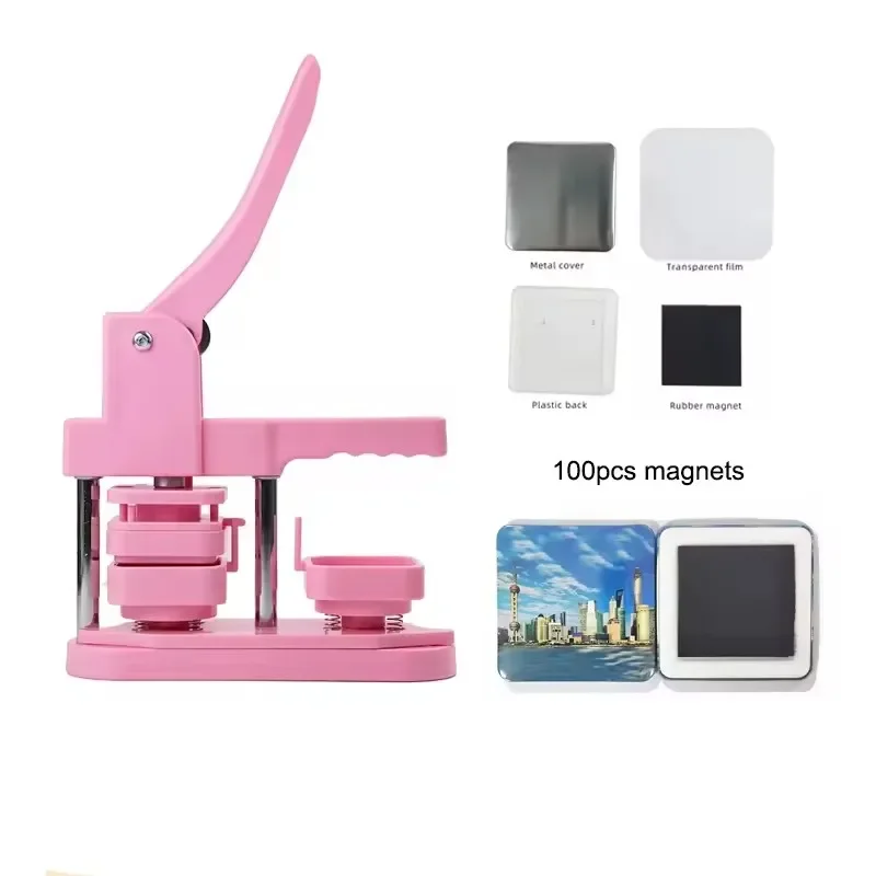 

In stock50mm Square Refrigerator Badge Plastic Making Machine With 100pcs Magnets