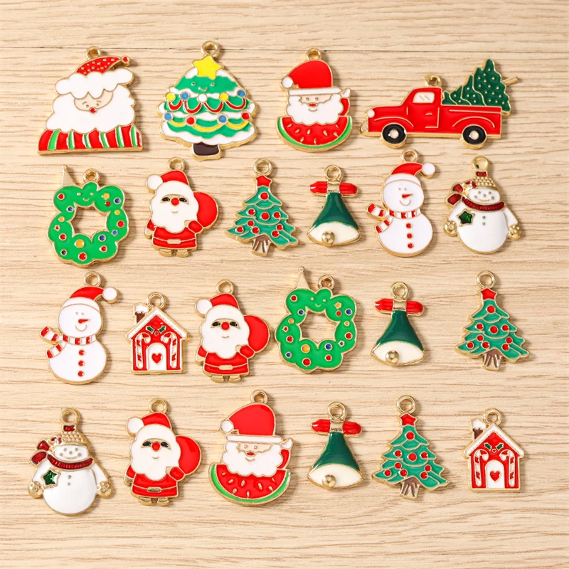 10 Stück gemischte, niedliche Emaille-Anhänger in Form von Weihnachtsbäumen, Schneeflocken und Weihnachtsmann für die Schmuckherstellung, Halsketten, Ohrringe, DIY-Bastelarbeiten und als Geschenk. – Detail 1