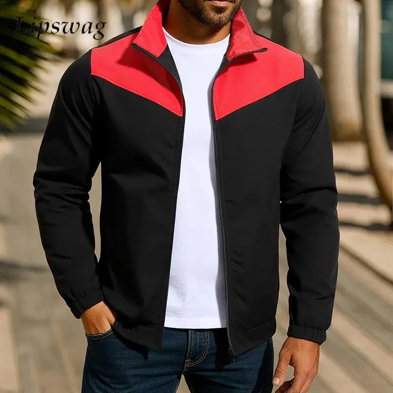

Spring Autumn Outdoor Casual Mens Jackets Sports Fitness Long Sleeve Zip-up Cardigan Tops Men Streetwear Vintage Patchwork Coats
