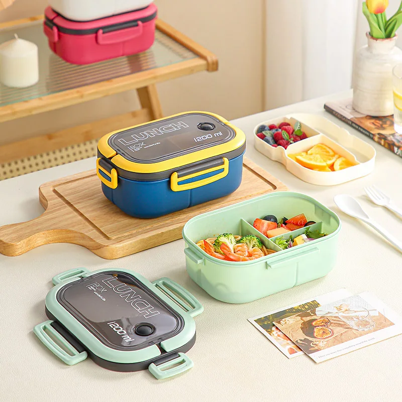 Versiegelte doppelschichtige Lunchbox, getrennte Lunchbox im Studentenstil, die in der Mikrowelle verwendet werden kann, Lunchbox zum Mitnehmen