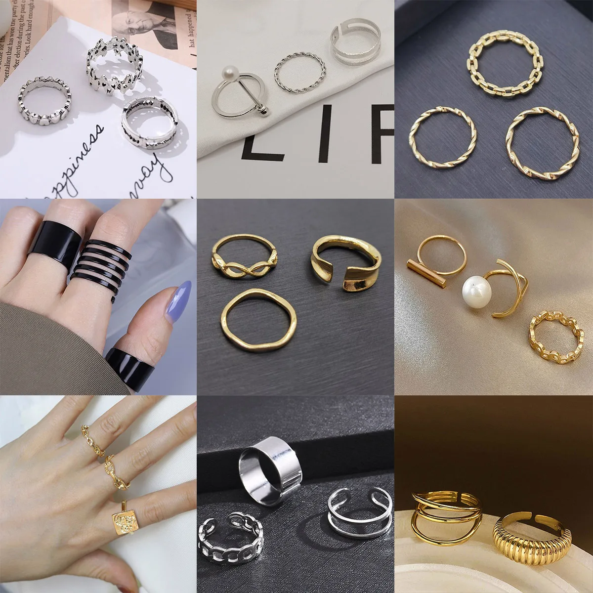 

Аксессуары для самостоятельного изготовления: набор из 3-х открытых колец в европейском и американском ретро-стиле с гексаграммой и римскими цифрами, модный женский аксессуар в стиле хип-хоп, трендовый дизайн.