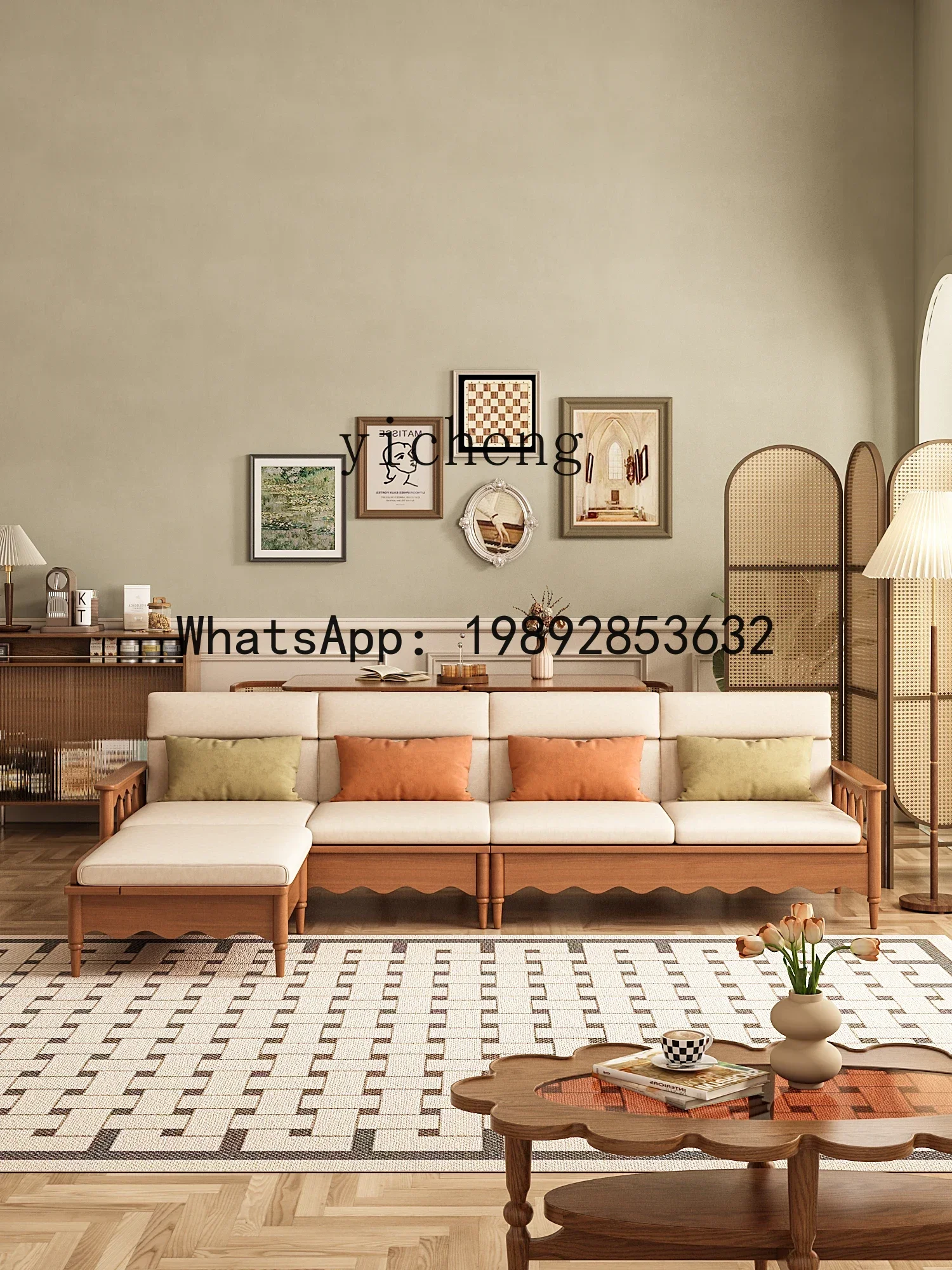 

X7 Solid Wood Sofa Retro Living Room Small Apartment Simple Fabric