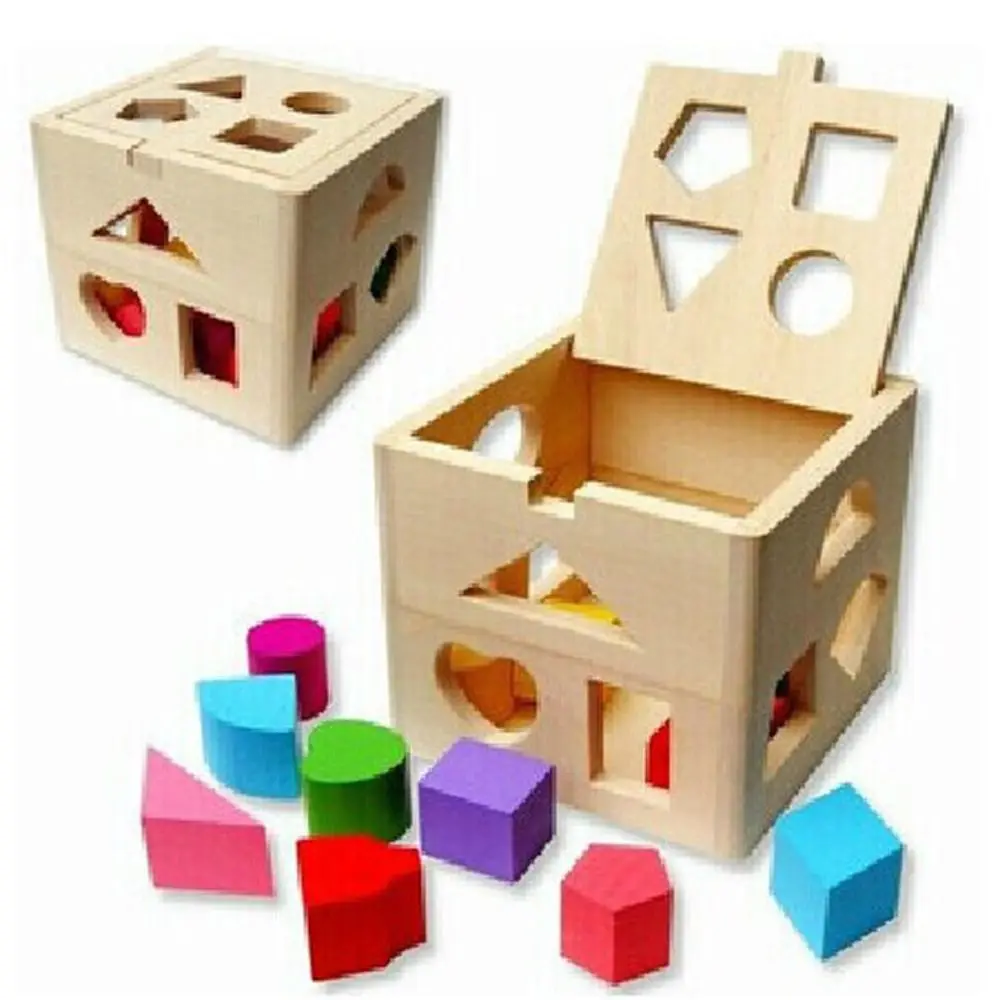 Wooden Montessori Shape Sorter 13 Hole Colorful Montessori Shape Matching Toys Early Childhood Education Cognitive Development