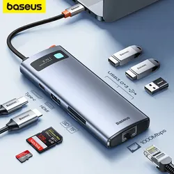 Baseus 맥북 프로용 USB 3.0 허브, 노트북 태블릿 액세서리, C타입-이더넷 포트, PD 100W 어댑터, 4K, 60Hz