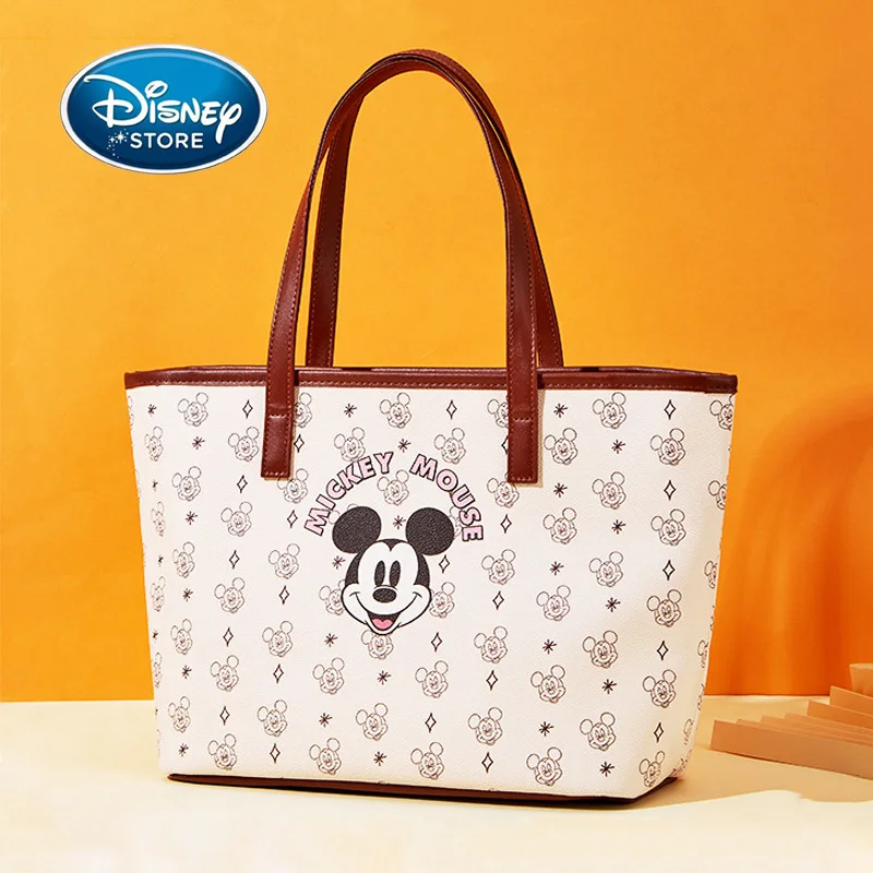 Disney Retro Mickey Mouse Printed Leather Shoulder Bag High End Versatile Large Capacity Portable Handbag Tote Bag Female Bags