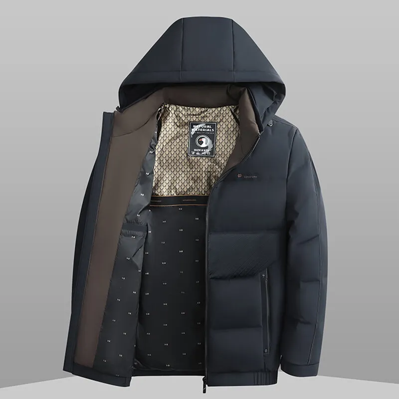 

Пуховик средней длины из 90% белого утиного пуха, мужские легкие стеганые мужские зимние брендовые куртки, холодная одежда, мужское пальто