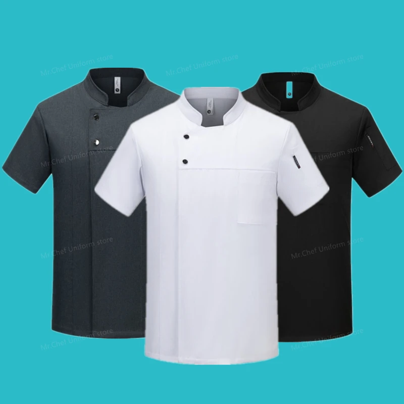 

Summer short sleeve Chef coat Breathable Chef shorts Men black uniform Restaurant Chef Jacket work clothes logo Kitchen apron