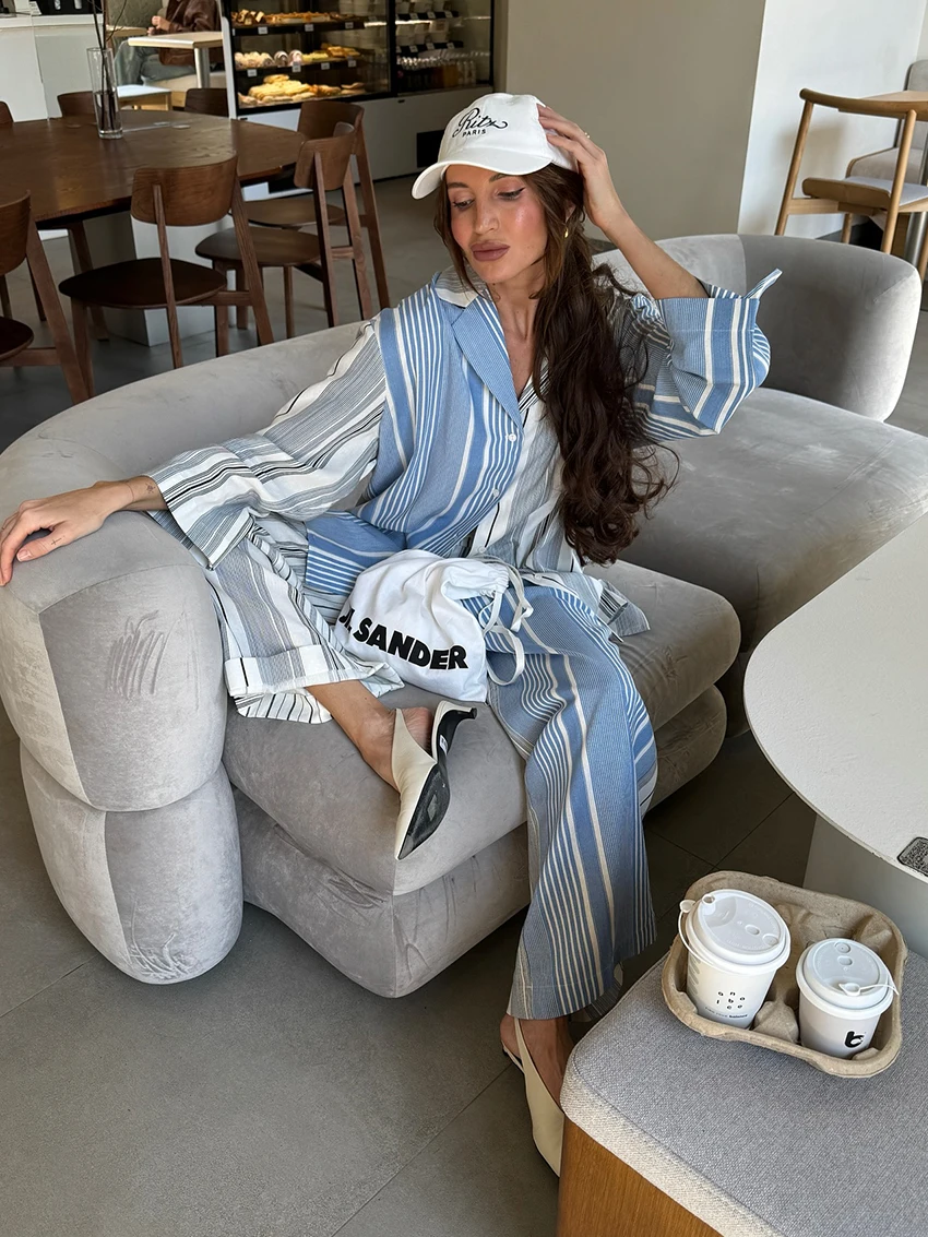 Marthaqiqi Printing Women Sleepwear Set Long Sleeve Nightgowns Sexy Turn-Down Collar Pajamas Pants Casual Ladies Nightwear Suit