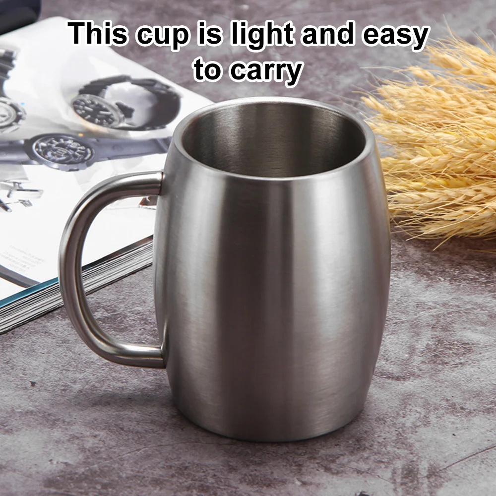 420ml Travel Stainless Steel Beer Mug Double Wall Portable Coffee Cup with Handle Lid Home Thermal Tea Water Cups Drinkware