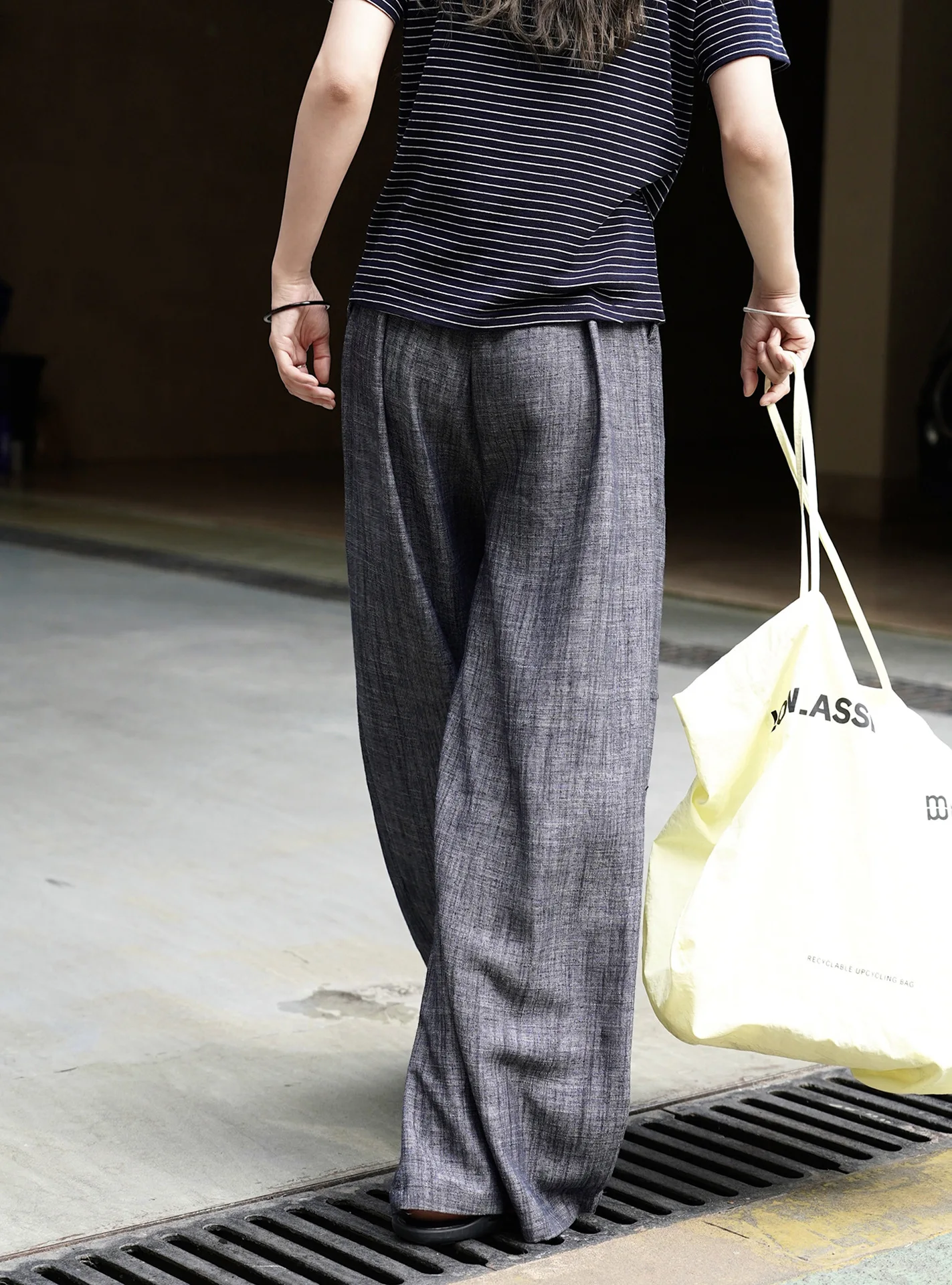 Woman classic black grey trousers with straps