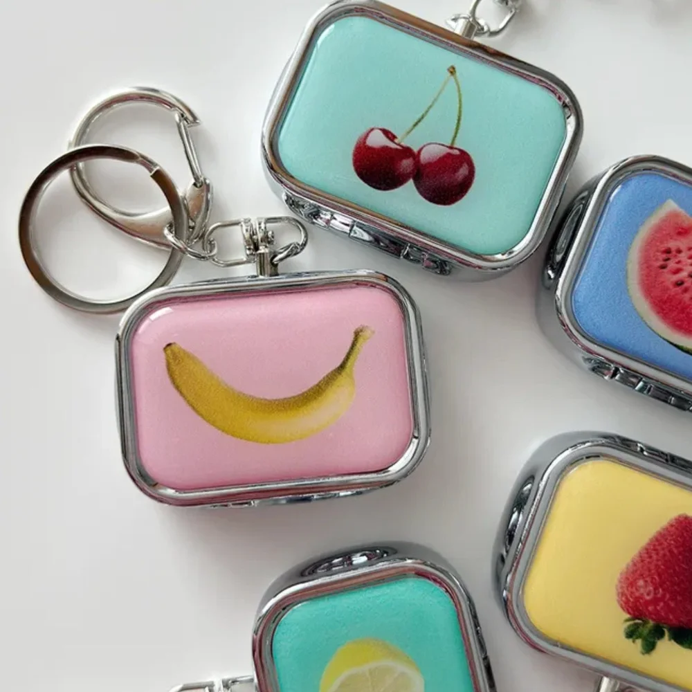 Korean Style Cute Fruit Print Mini Pill Box With Keychain Portable 2 Grid Medicine Case Mirror Travel Earring Jewelry Storage - view 3