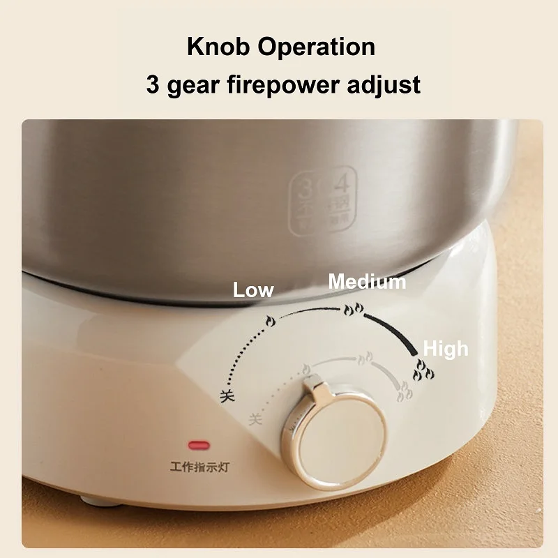 2L Electric Cooking Pot Portable Stainless Steel Split Electric Hot Pot Multi-Function Student Dorms Noodle Cooker 3 Gear Adjust