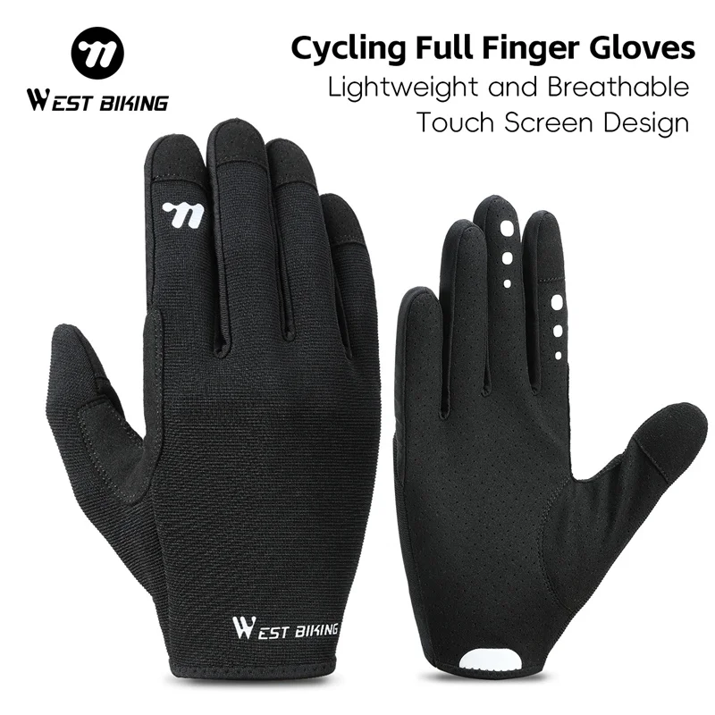 WEST BIKING Cycling Gloves High Elastic Breathable Reflective Full Finger Gloves Touch Screen Anti-slip Motorcycle Bike Gloves