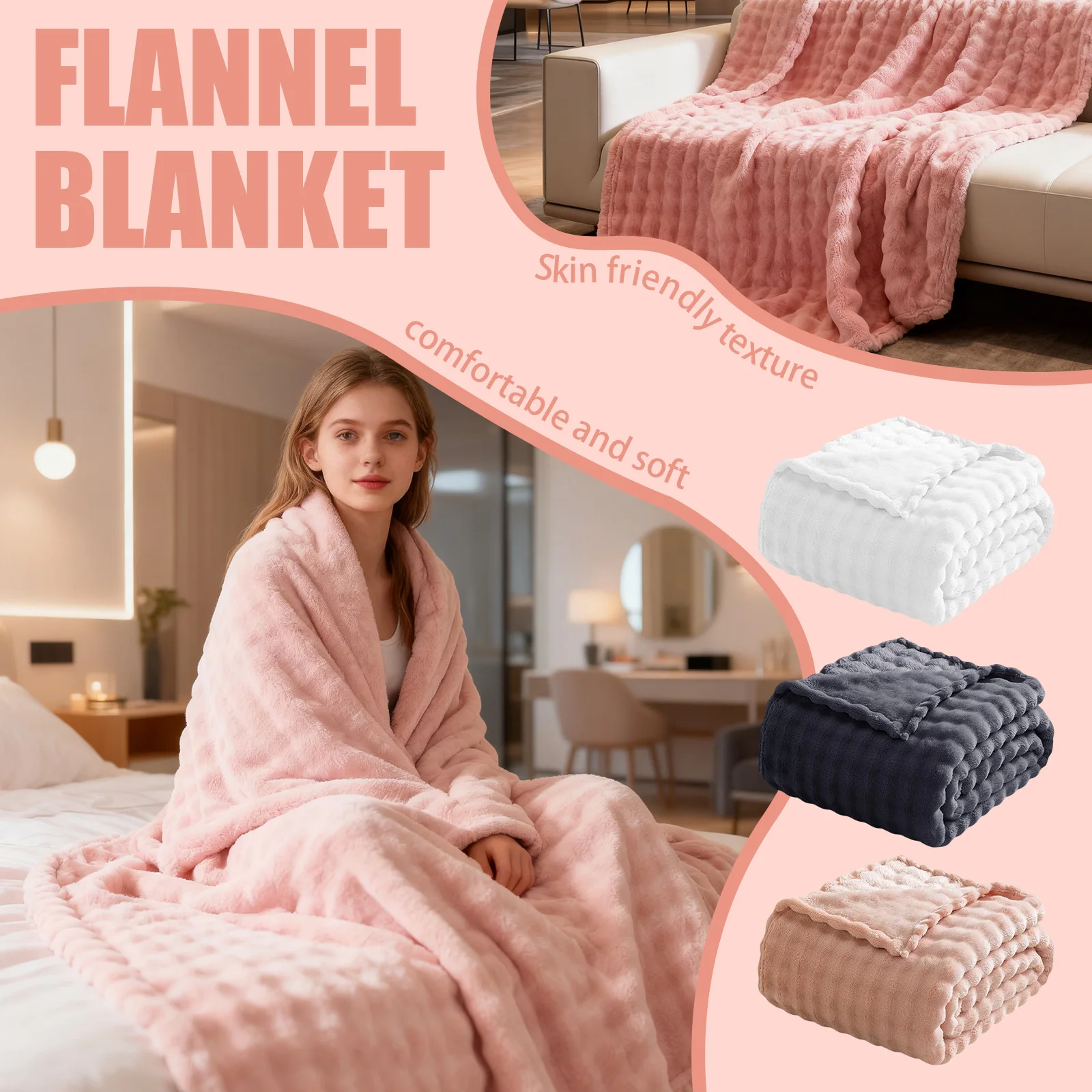 1 Pc Luxury Faux Rabbit Fur Throw Blanket Soft Warm White Striped Fluffy Blankets for Sofa Office Naps Single Double Plush Plaid