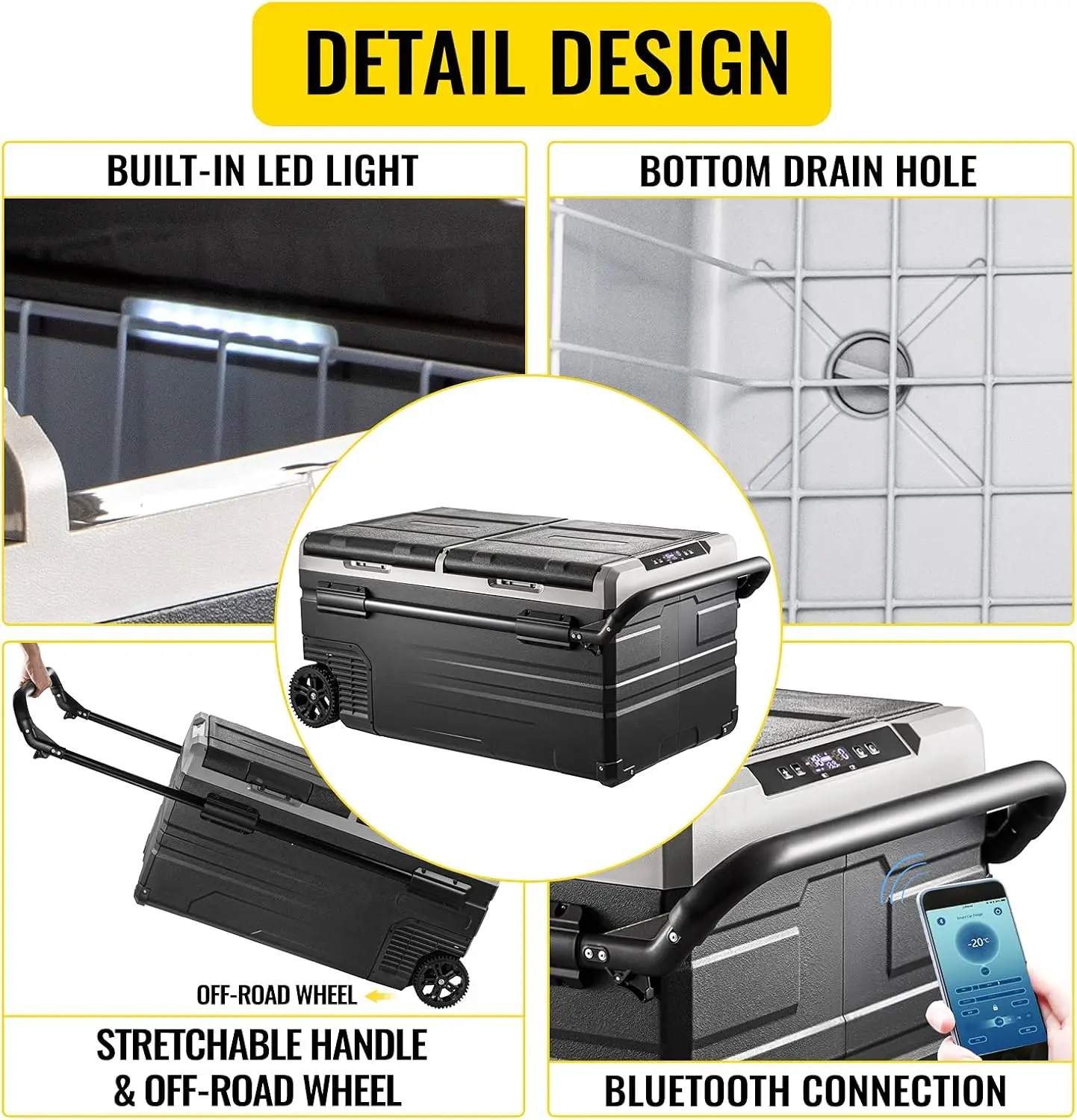 Auto-Gefrierschrank, 100 Quart tragbarer Kühlschrank mit Gefrierfach, 95 l Camping-Gefrierschrank mit zwei Speicherzonen, -4 ℉ -68 ℉   12-Volt