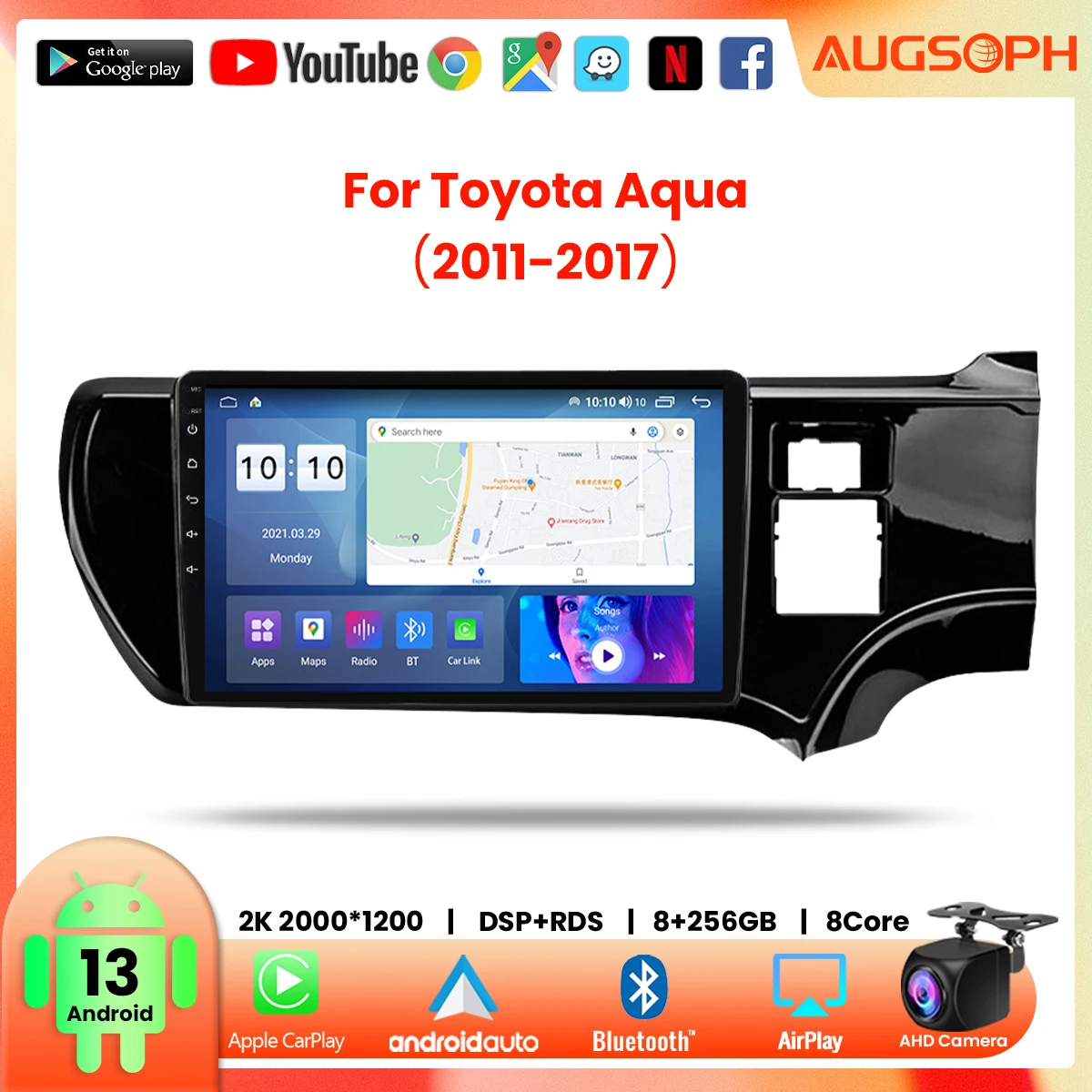 

Android 13 Car Radio for Toyota Aqua RHD 2011-2017, 9inch 2K Multimedia Player with 4G Carplay DSP & 2Din GPS Navigation.