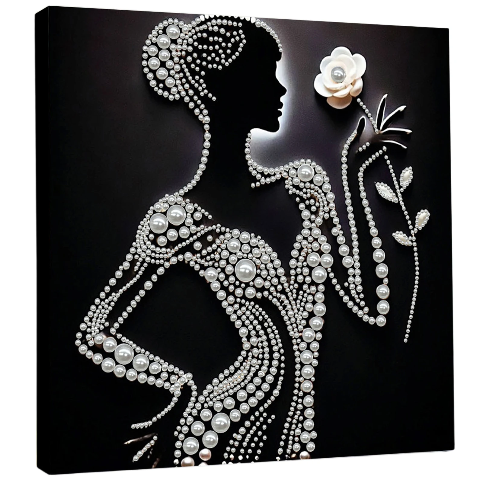 

Elegant Pearl Lady Silhouette DIY Pearl Painting Art Kit with Frame Home Decor 30x30cm