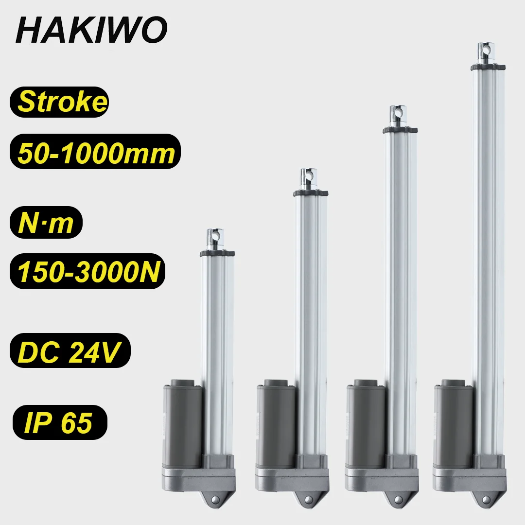 HAKIWO IP65 Waterproof Linear Actuator 24V 3000N 50mm 400mm 600mm 800mm 1000mm Stroke Solar Tracker Motorisation of Door 150mm/s