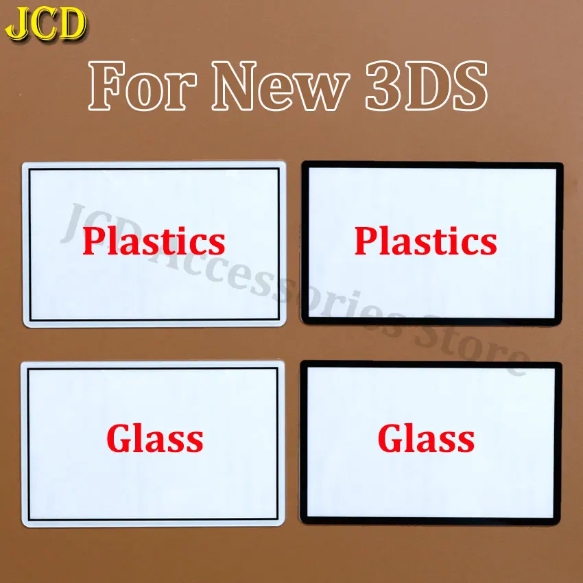 JCD Plastic & Glass Upper Front Top Screen Frame Lens Cover For New 3DS Black White LCD Screen Protector Panel w/ adhesive