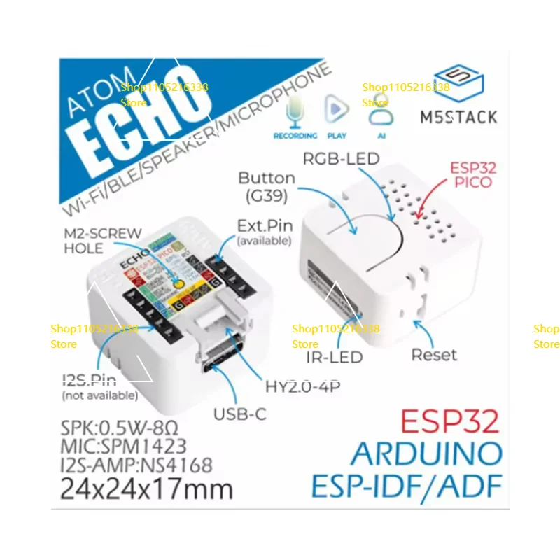 M5Stack ATOM ECHO Programmable smart speaker with built-in ESP32 Bluetooth WiFi Internet of Things ATOM ECHO