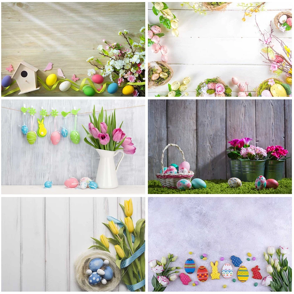 

MOON.QG Easter Day Eggs Background Wooden Board Plank Tulip Backdrop Poster Birthday Photoshoot Portrait Photography Accessories