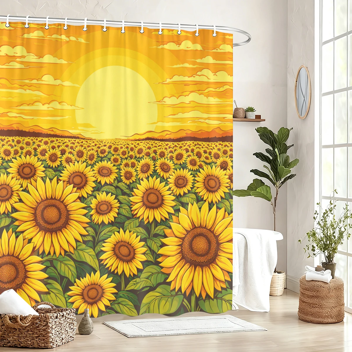 

Яркая полиэстеровая занавеска для душа с принтом подсолнухов и других растений — очаровательный декор для ванной комнаты с милыми изображениями пчел, маргариток и бабочек