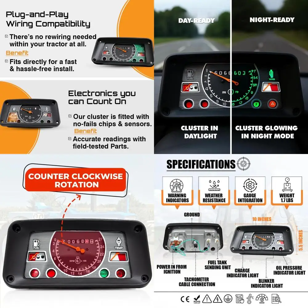 

C5NN10849L Cluster Assembly Gauge Fits Ford Tractor 5000 2000 3000 3400 4000 4500 7000 EHPN10849A C7NN10849C - 1 Year Warranty (