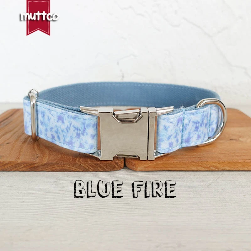 

MUTTCO The independent design pet dog collar BLUE FIRE personalized adjustable puppy nameplate collar 5 sizes UDC137