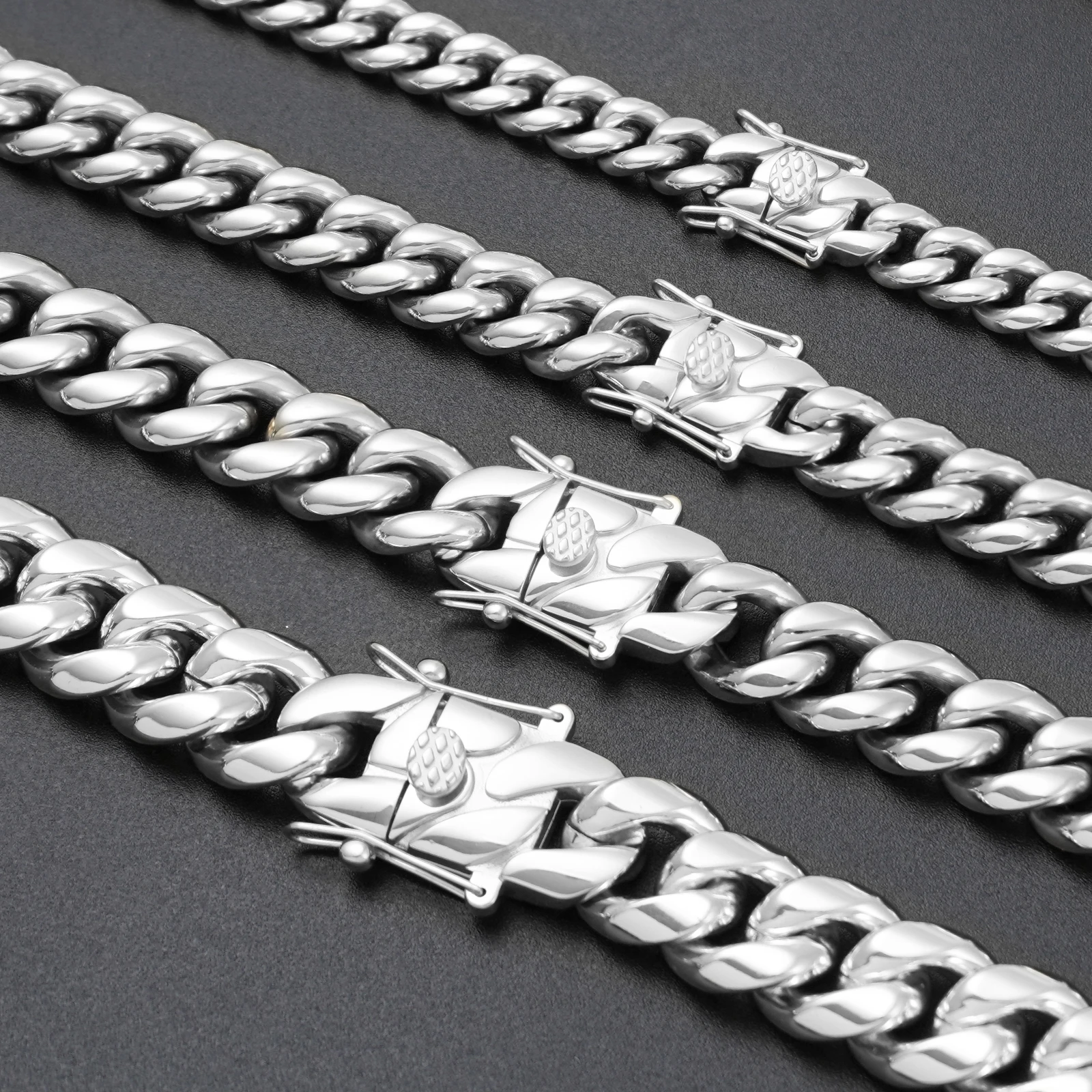 

Silver Men's Cuban Link Bracelet Necklace 304 Stainless Steel Miami Cuban Link Chain Chunky Bracelets Necklaces Jewelry