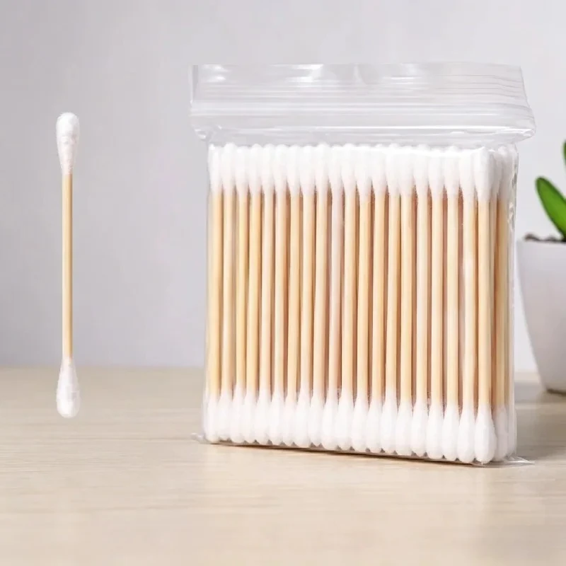 Bamboo Wood Stick Double Headed Multifunctional Cotton Swab Disposable Sanitary Cotton Stick Ear Scoop Makeup Remover Cotton