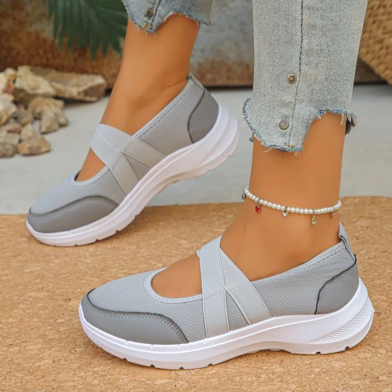 Atmungsaktive Flache Schuhe für Damen, Frühling/Sommer, Übergröße 43, Slip-On-Plateau-Sneaker, bequeme, weiche, rutschfeste Freizeitschuhe für Frauen – Detail 6