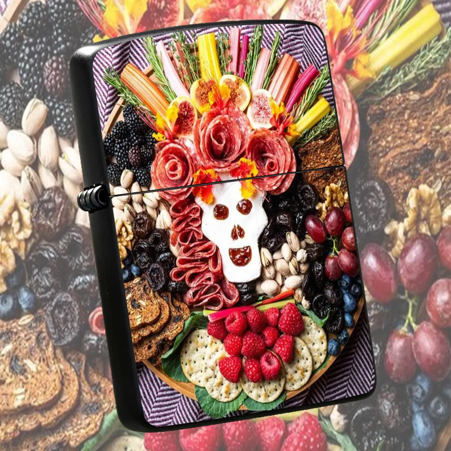 Creative Skull Charcuterie Platter Printed Lighter, Artistic Food Themed Portable Daily Accessory, Stylish Practical Compact Item for All Scenes, Exquisite Unique Decorative Carry Goods for Every A Humorous And Interesting Lighter