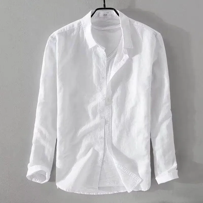 

Men's Casual Cotton Linen irt Long Sve Slim Fit White irt Comfortable Breathable Summer Faion Men's Clothing
