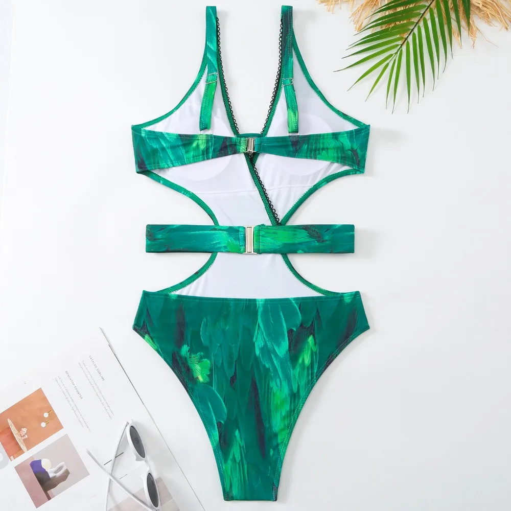 Bikini avec jupe pour femme, maillot de bain, imprimé épissure à volants, vêtements de plage, couvertures de bikini de vacances, tenues d'été, nouveau