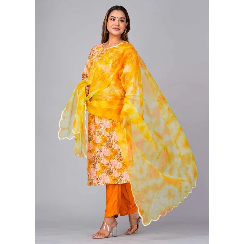 

Haldi Function & Party Wear New Arrival Printed Yellow Salwar Kurti Pant Dupatta