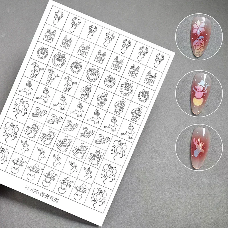 Airbrush Stencil For Nails Winter Snowflake Snow Tree Christmas Decors Hollow Nail Stickers Airbrush French Manicure Tips