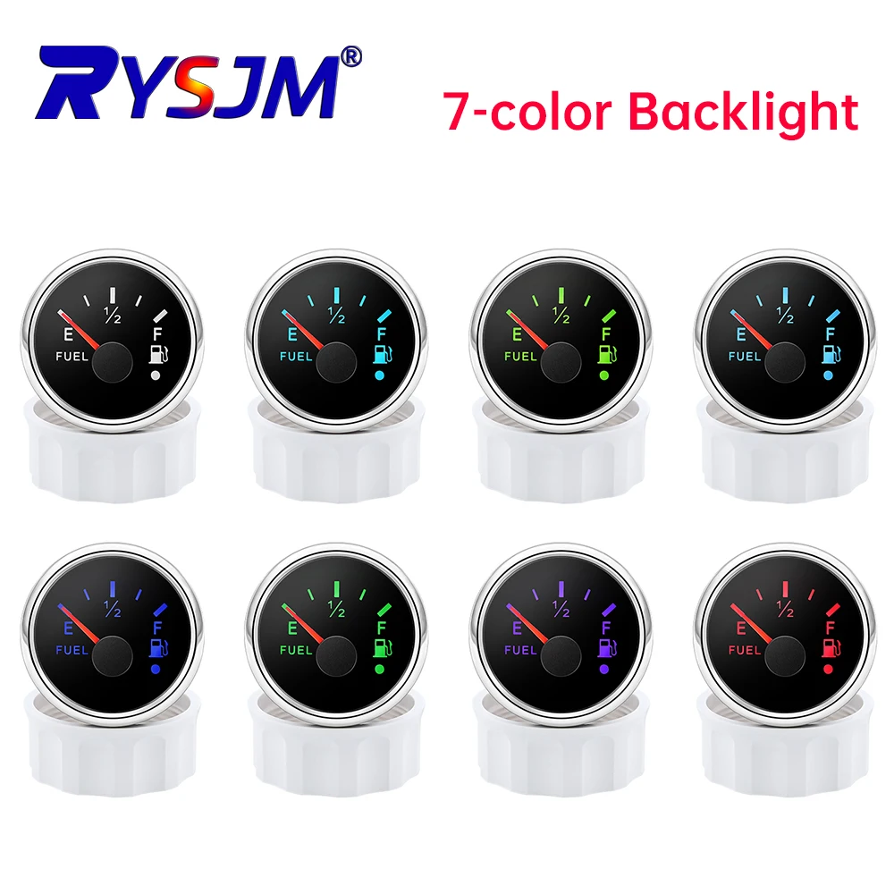 0-190ohms Universal Gas Fuel Level Gauge 7-color Backlight LED Car Marine Boat Fuel Level Gauge Waterproof Digital Pointer Gauge