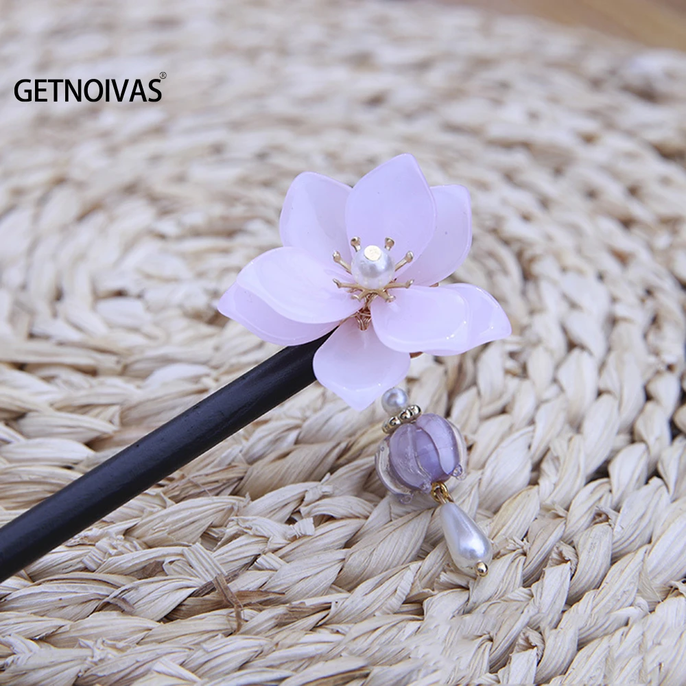 Vintage Wooden Hair Stick Chinese Style Flower Hairpin With Tassel Elegant Hair Clip Headband Hair Accessories Hairpins Gift SL