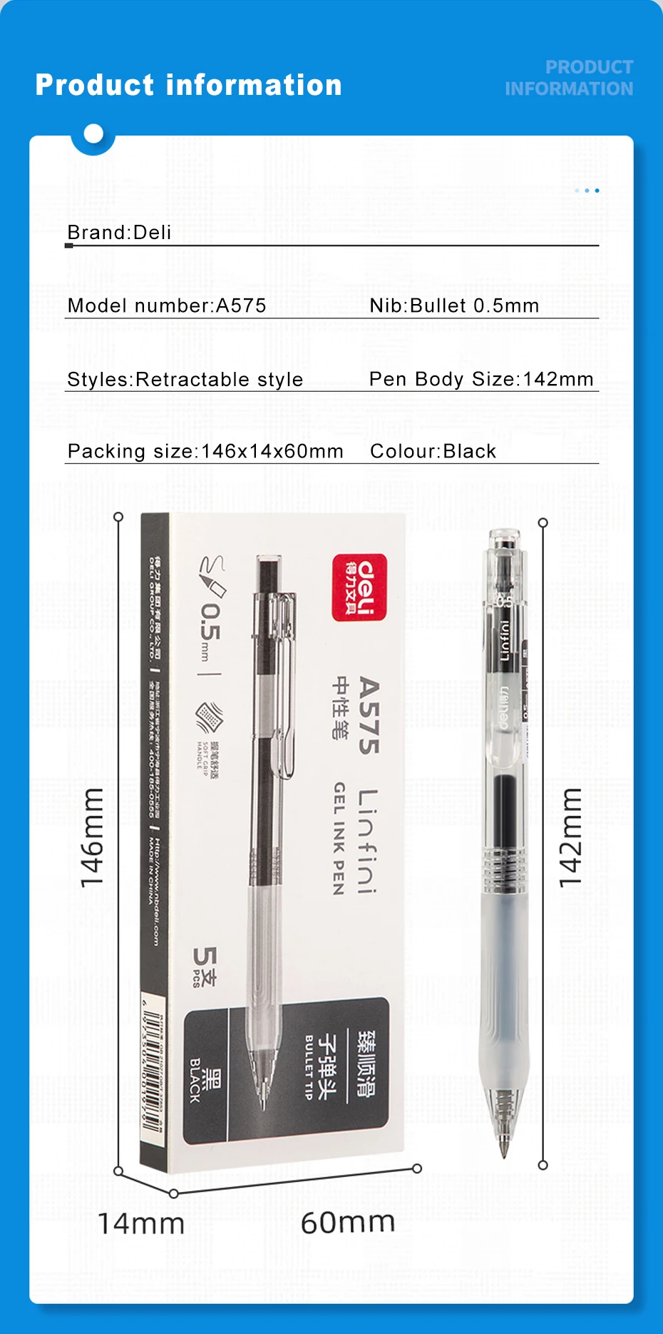 Deli Gel Pen 0,5mm Presse einziehbare Kugelschreiber einfachen Stil gelten für Schul büro Schreibwaren Zubehör – Detail 10