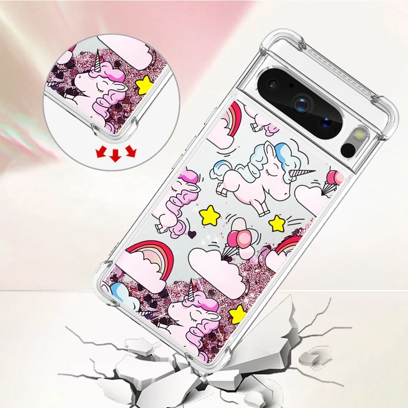 Pixel 7A Case For Google Pixel 7A Cover Painted Pattern Glitter Quicksand Liquid Cover for GooglePixel7A 8 Pro Phone Case Fundas