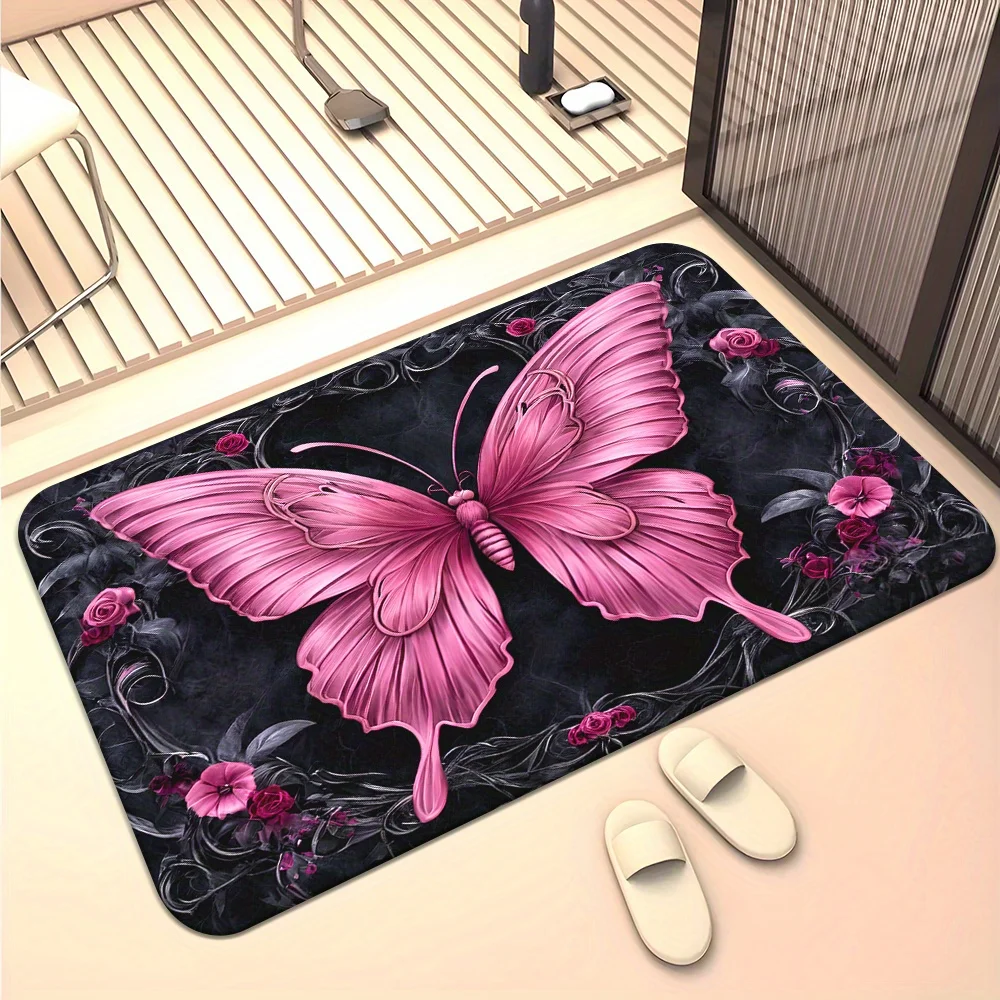 Stunning Decorative Butterfly Print Doormat Polyester Entrance Mat Home Decor Floral Design Indoor Outdoor Rug for Bathroom and