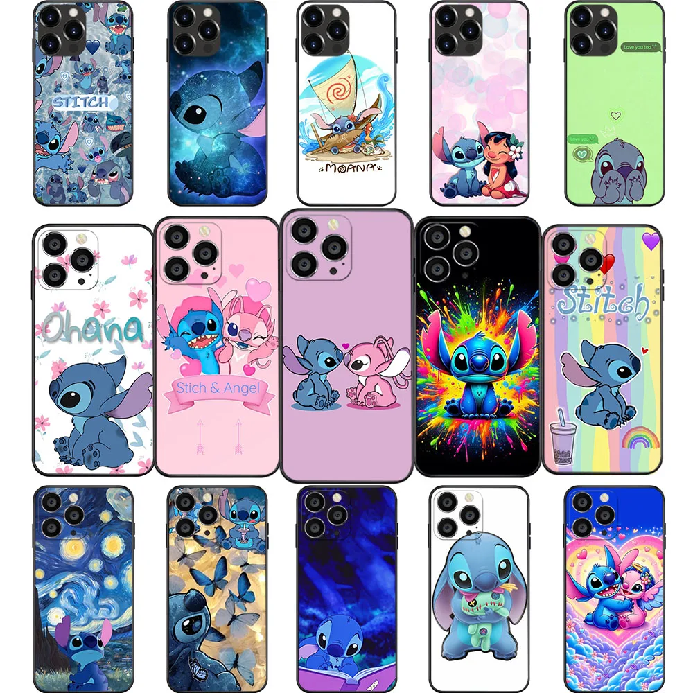 IQ-12 Disney Stitch Angel Soft Case For iPhone 11 12 13 14 15 Pro Max Mini Plus