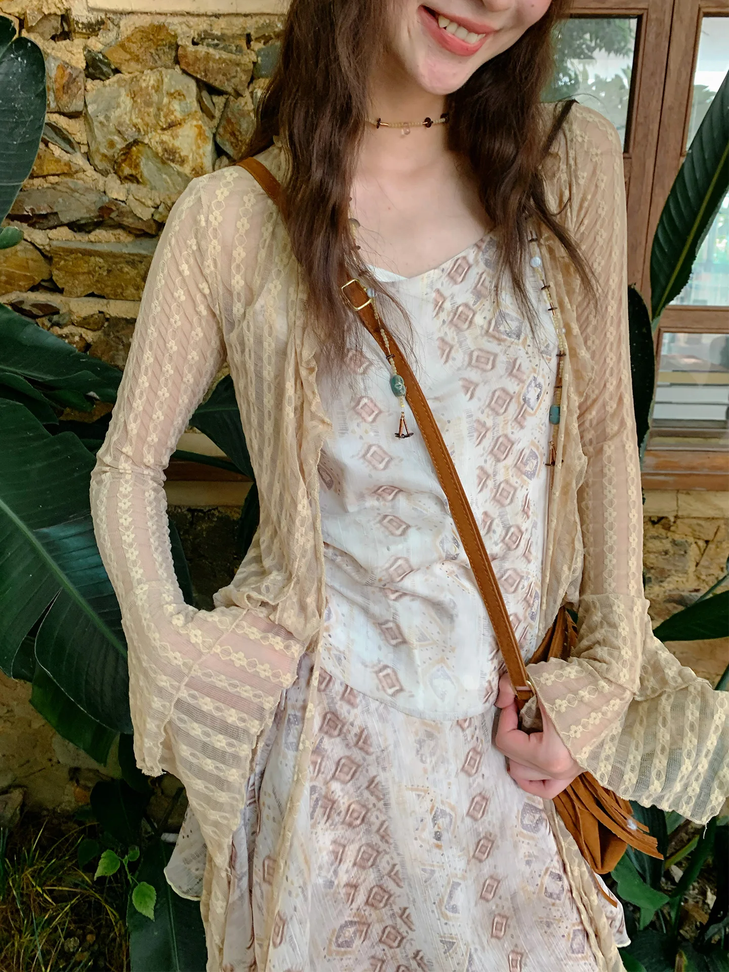 

Bohemian Style Knitted Open Cardigan V-Neck Women's Outerwear Summer Texture Belted Lightweight Sun Protection Long Sleeve