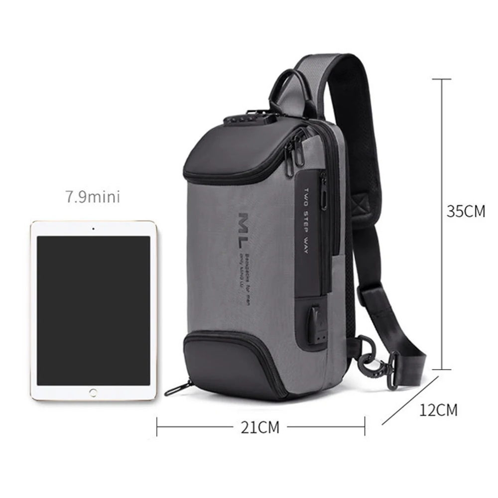 Men Anti-theft Lock Multifunction Shoulder Bags USB Charging Sling Crossbody Travel Messenger Chest Bag Pack For Male