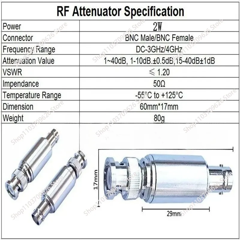 

Q9/BNC coaxial fixed 2W attenuator 1-50dB; frequency:50db 3GHZ 1db 2db 3db 5db 6db4GHZ