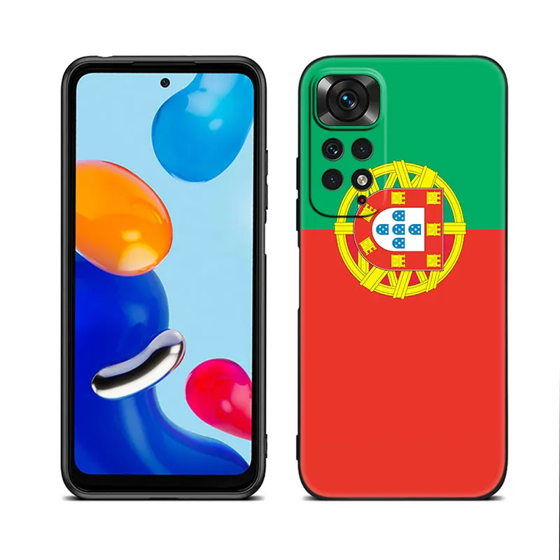 Portugal flag Black Phone Case For Xiaomi Redmi Note 12 + 11 11S 11T 11E 10 10T 5G 10S 9S 9 8T 7 6 Pro Silicone Cover