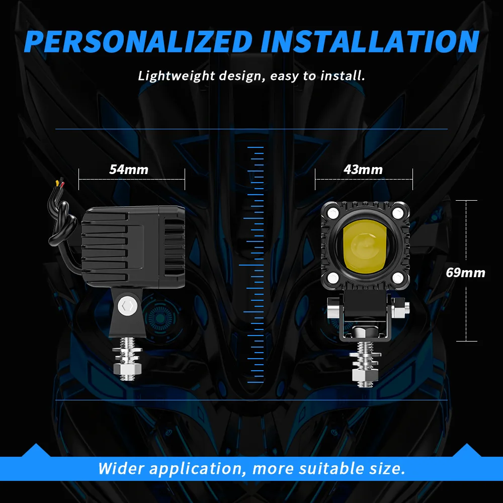 

2 шт., 13 Вт, 1700 лм, светодиодный внешний фонарь для мотоцикла, мини-прожектор со модифицированными линзами, двойной светильник с одним глазом, фара для прицепа для мотоцикла