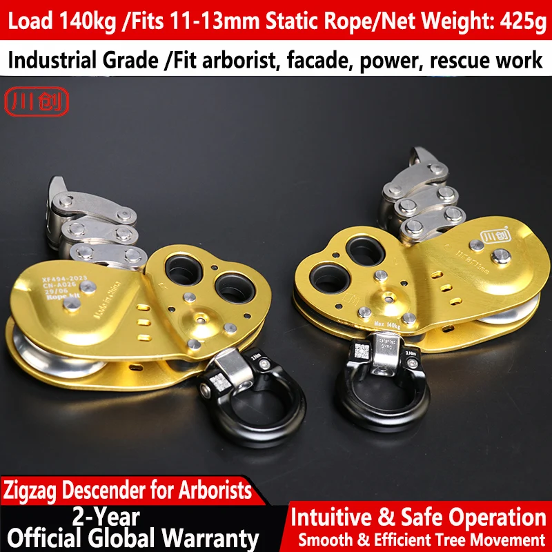 Zigzag Descender mechanical prusik tree pruning climbing pulley for arborists knot rising rope auto lock grabber Gear Equipment