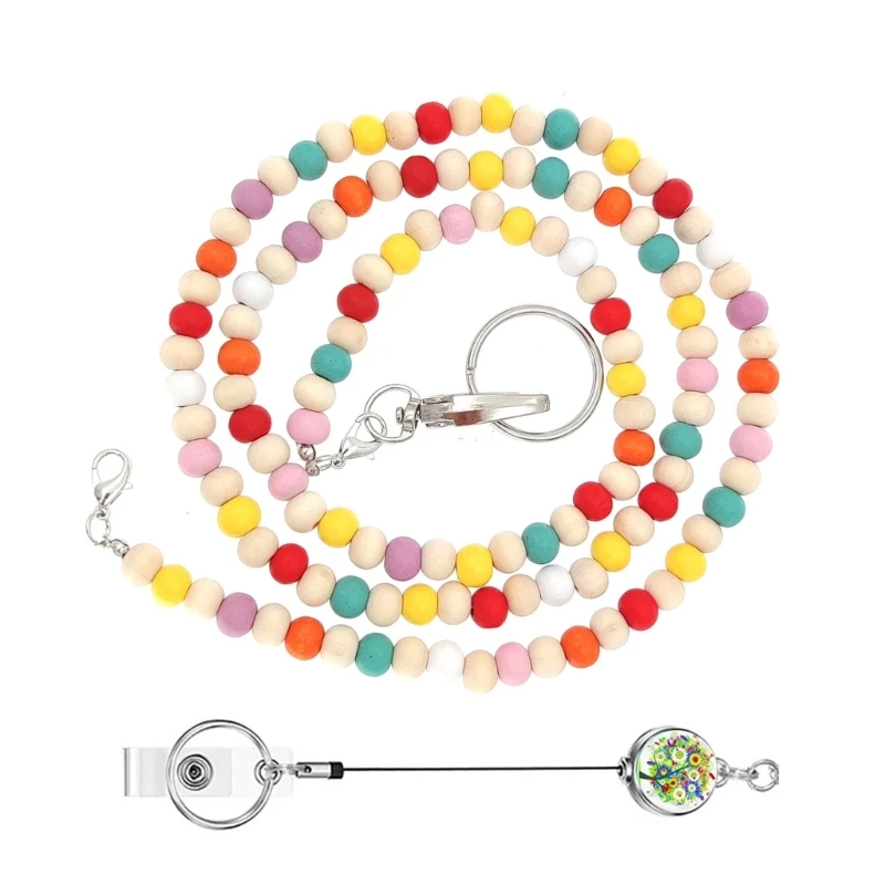 Colored Beads Lanyard Necklace For Key And Badge Card Holder Beaded Badge Card Holder Lanyards Retractable Lanyards