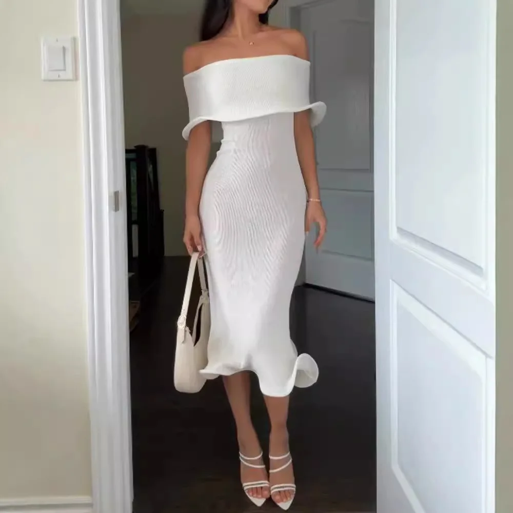 

Sexy One Shoulder Dresses Women Elegant Sexy Sleeveless Solid Color Party Dress 2026 Summer New White Bodycon Tube Tops Dress